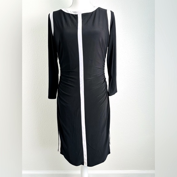 Ralph Lauren Long Sleeve Black and White Sheath Dress Size 10 - Picture 1 of 9